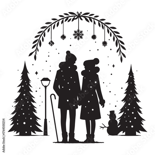 Winter Couple Silhouette Vector Illustration
