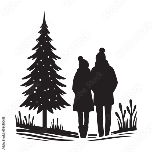 Winter Couple Silhouette Vector Illustration