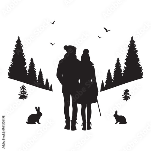 Winter Couple Silhouette Vector Illustration