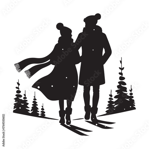 Winter Couple Silhouette Vector Illustration
