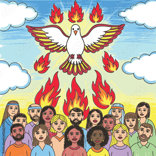 Religious illustration of the Holy Spirit descending on the apostles