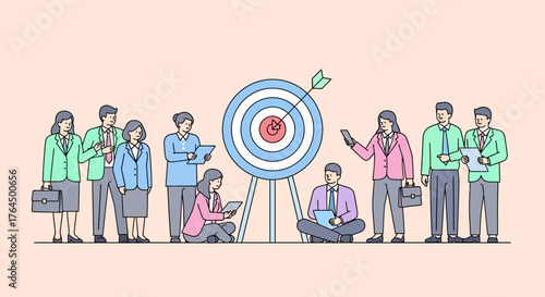 Business Team Achieving Goals with Target and Arrow Illustration.