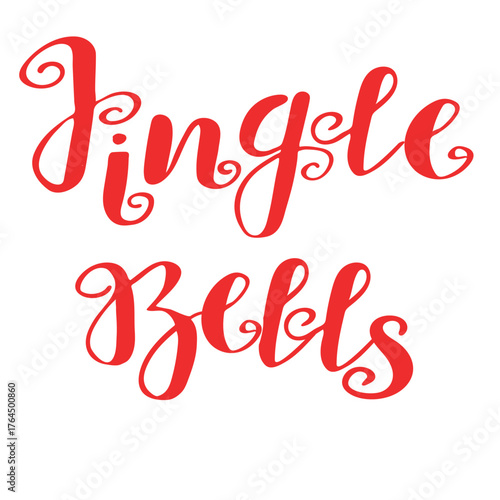 Jingle Bells hand lettering. Red Christmas calligraphy phrase on white background