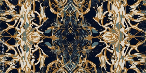 Baroque inspired gold and navy abstract pattern