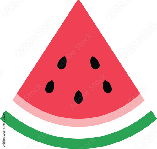 Juicy watermelon slice with green rind and black seeds