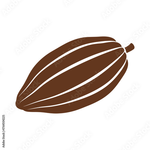 Illustration of a single ripe brown cocoa pod with white stripes