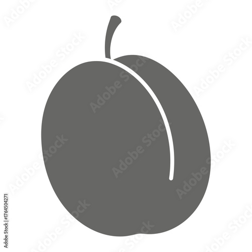 Simple silhouette icon of a single ripe plum with stem on white background