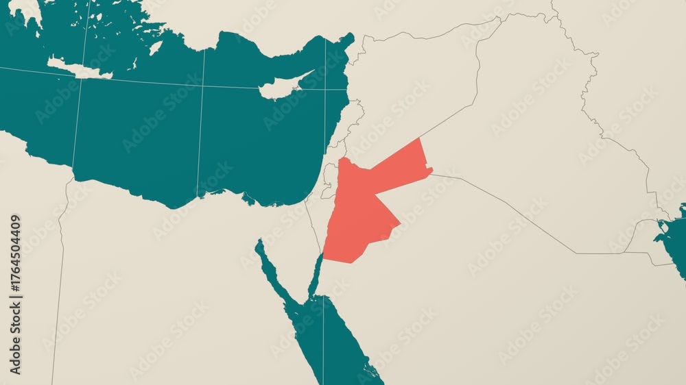 Jordan. Map Enimation Jordan map. Animated zoom into the country on the Globe in Teal Pale ...
