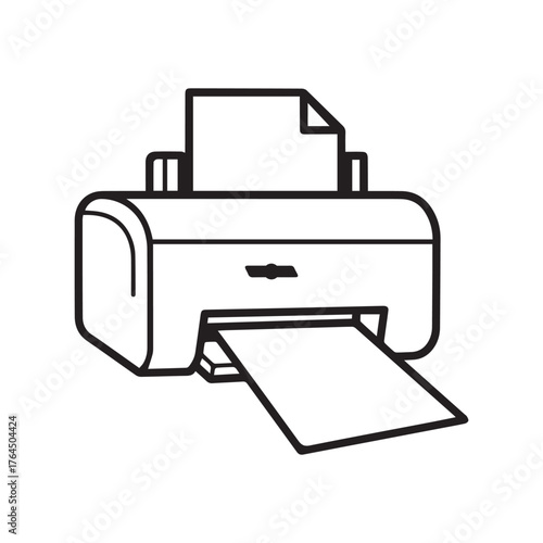 Printer outline black and white icon vector illustration of office equipment for paper printing and document scanning