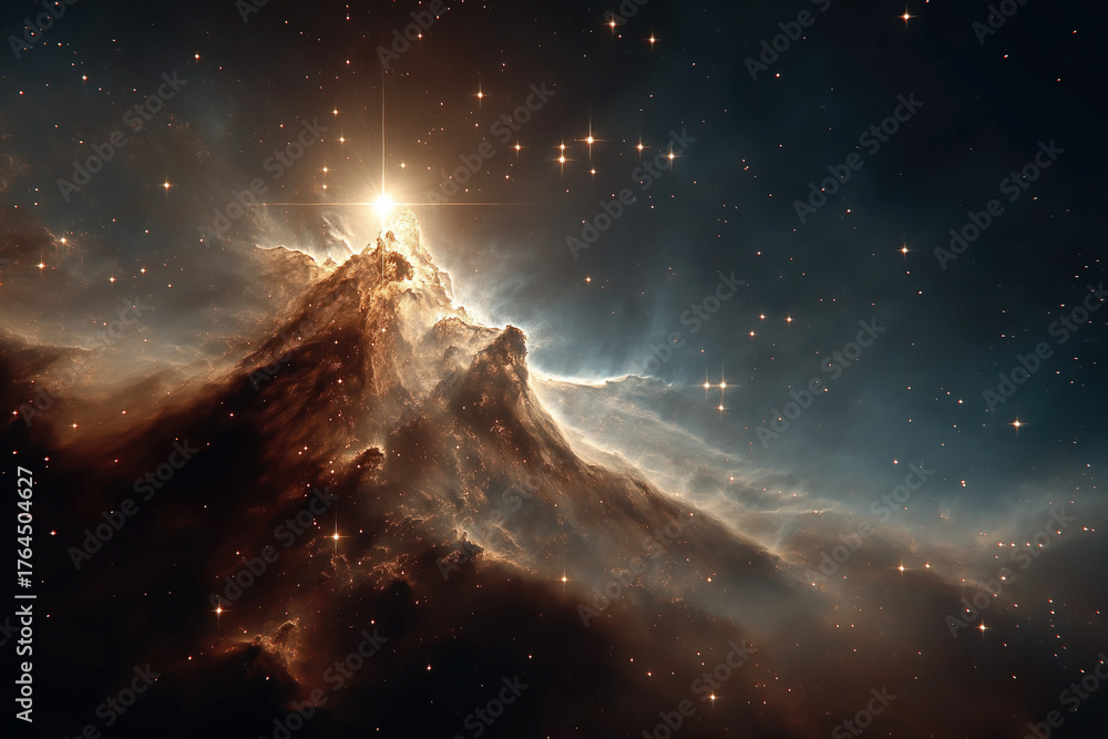 Obraz premium A celestial Christmas tree decorated with stars and nebulas