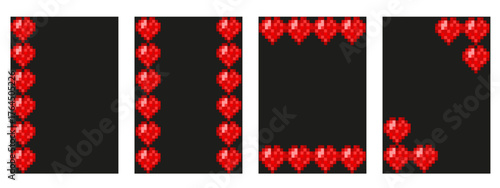 Love. Set vector Empty greeting card with Pixel style red heart Frame. Perfect romantic wedding Valentine's Day greeting poster collection with blank space for text. EPS 10