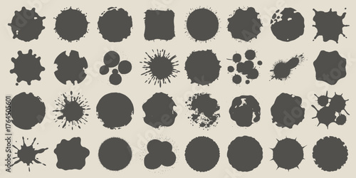Set of grunge vector shapes abstract ink splatters and blots design elements for backgrounds and textures