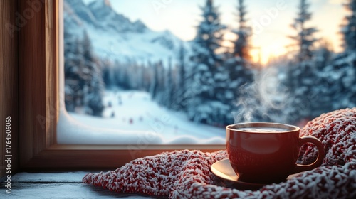 cup of coffee at a ski slope cafe