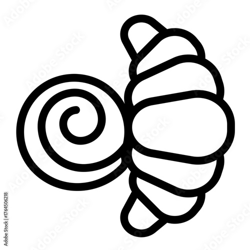 Puff bun and croissant line icon, desert sweets concept. Vector graphics. Sweet bun with poppy seeds sign on white background, style icon mobile or web design.