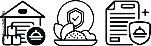 food safety black line icons set vector illustration design art
