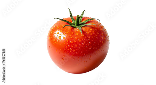 Wallpaper Mural Fresh Red Tomato with Water Drops and Green Stem Isolated on Black Background Torontodigital.ca
