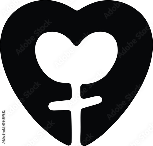 Heart embracing female Venus symbol representing love and femininity