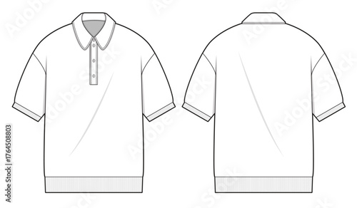 Polo shirt vector design mockup template technical flat drawing.