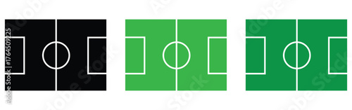 Football and Soccer Field Vector Illustration – Green and Outline Pitch Design, Stadium Layout, Match and League Scheme Icon SetWeb