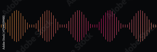 Continuous thin line sound wave icon. One line art audio symbol, single outline soundwave. Colorful Digital Audio Spectrum Analyzer or Equalizer with Sound Waves. Concept of Music, Voice, Radio and So