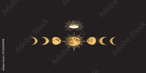 Print   Celestial moon phase decorative illustration