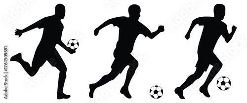 Two Soccer Players Contesting for Ball – Dynamic Black Silhouette Illustration"