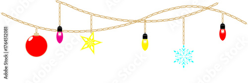 Illustration of hanging Christmas balls and snowflakes for a merry Christmas