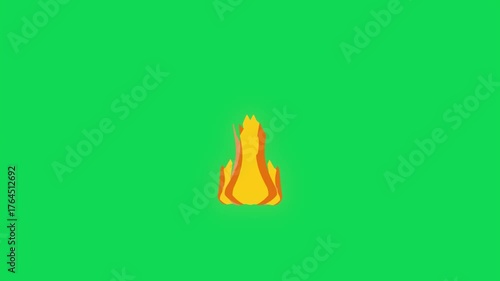 Animated Cartoon Fire Flame on Green Screen Background.