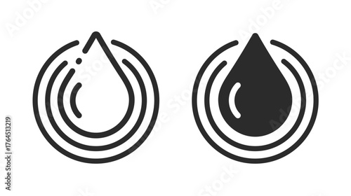 Drop logo icon geometric simple line stroke outline graphic vector set, water liquid technology droplet minimal thin linear insignia logotype shape silhouette