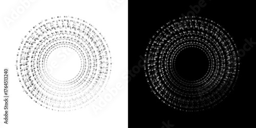 Dynamic abstract spiral sound wave rhythm lines. Circular spiral sound wave rhythm of lines. Circular futuristic abstract lines, black and white background.