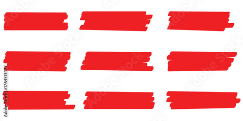 Red grunge strike through and underline elements. Set of hand drawn red pencil lines and strokes. Doodle vector ink brush lines. Crosses and curved strokes