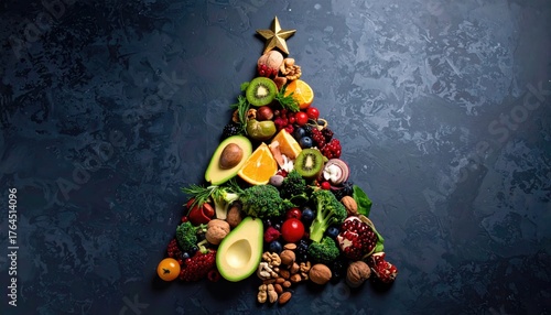 Christmas tree made of healthy food