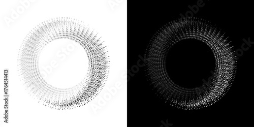 Dynamic abstract spiral sound wave rhythm lines. Circular spiral sound wave rhythm of lines. Circular futuristic abstract lines, black and white background.