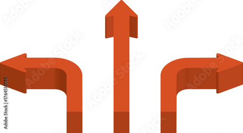 三方向に分かれる矢印の立体アイコン素材 ― 選択や方向性を表すデザイン
