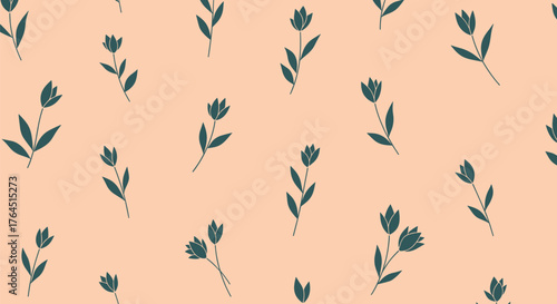 Delicate Blue Flowers Scattered on a Soft Peach Background.