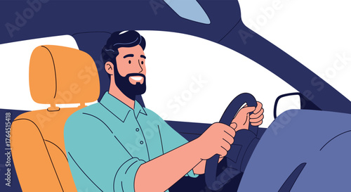 Man driving car with focus and determination on the road ahead.