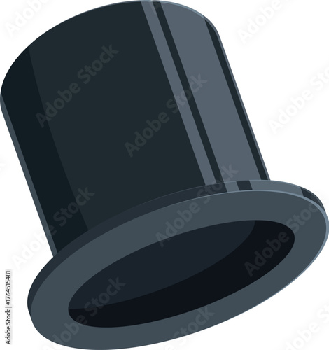 Classic black top hat, slightly tilted forward, suggesting elegance and sophistication