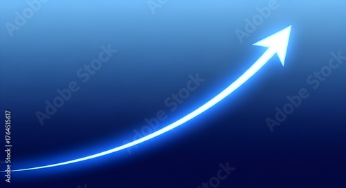 Glowing upward arrow on blue background - Growth and success concept