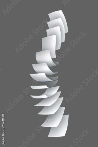 Falling paper sheets. Set of flying curved leaves of paper. Vector loose soar of notes with curled edges. Fly scattered notes, empty chaotic paperwork