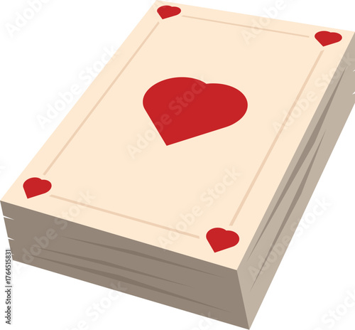 Deck of cards with hearts symbolizing love, games, and chance