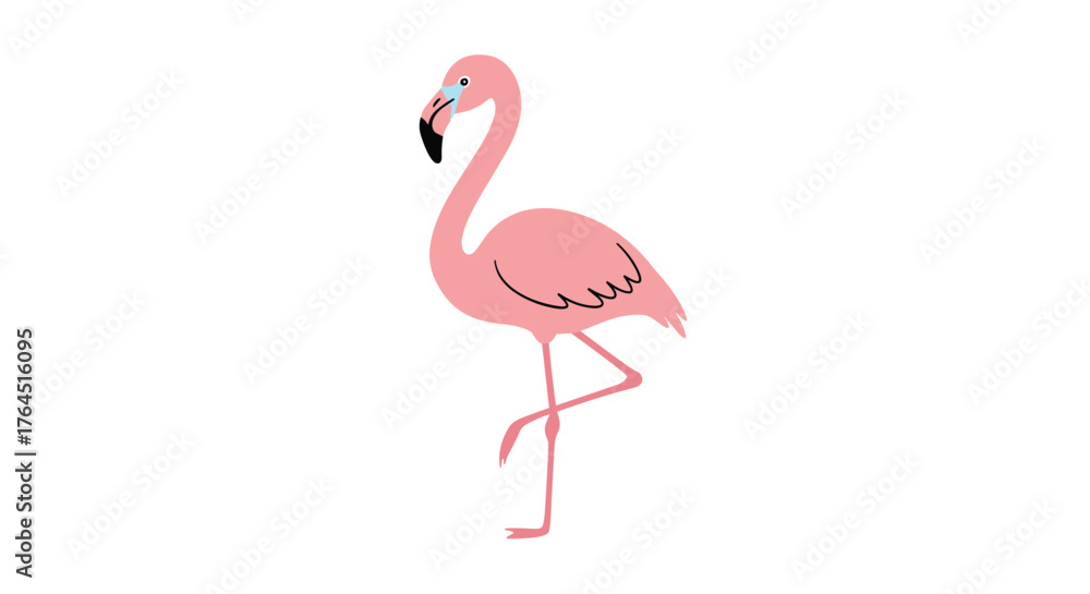 Obraz premium Elegant Pink Flamingo Standing on One Leg Illustration.