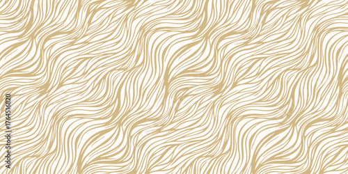 Vector seamless pattern with organic shapes, liquid wavy lines, fibers, threads, biological structures. Abstract gold and white diagonal tangled line background. Natural golden texture. Repeat design