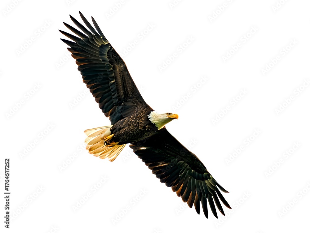 Fototapeta premium A majestic bald eagle soars through the sky with powerful wings