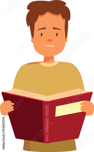 Young student absorbed in reading a textbook, focused on learning and knowledge