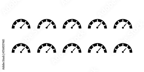 Collection of speedometer icons isolated on a white background. Vector illustration
