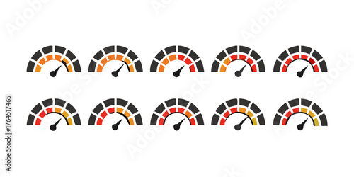 Collection of speedometer icons isolated on a white background. Vector illustration