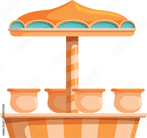 Colorful carousel ride spinning with seats and umbrella canopy, perfect for amusement park entertainment