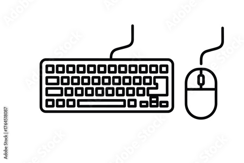 Computer peripherals a wired keyboard and mouse icon for digital devices and technology isolated on white background