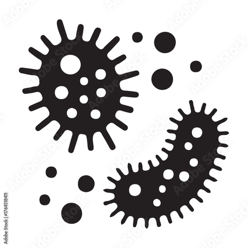 Abstract illustration of black virus and bacteria shapes on white background