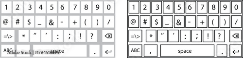 Modern phone keyboard flat and outline icon set of smartphone. Typing interface button, mobile keypad layout designs digital qwerty input communication, messages and technology vectors illustration.